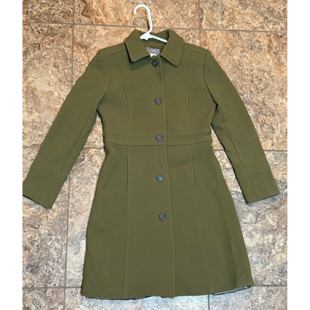 J.Crew Double Cloth Wool Blend Coat Olive Green Button Front 79203 4
